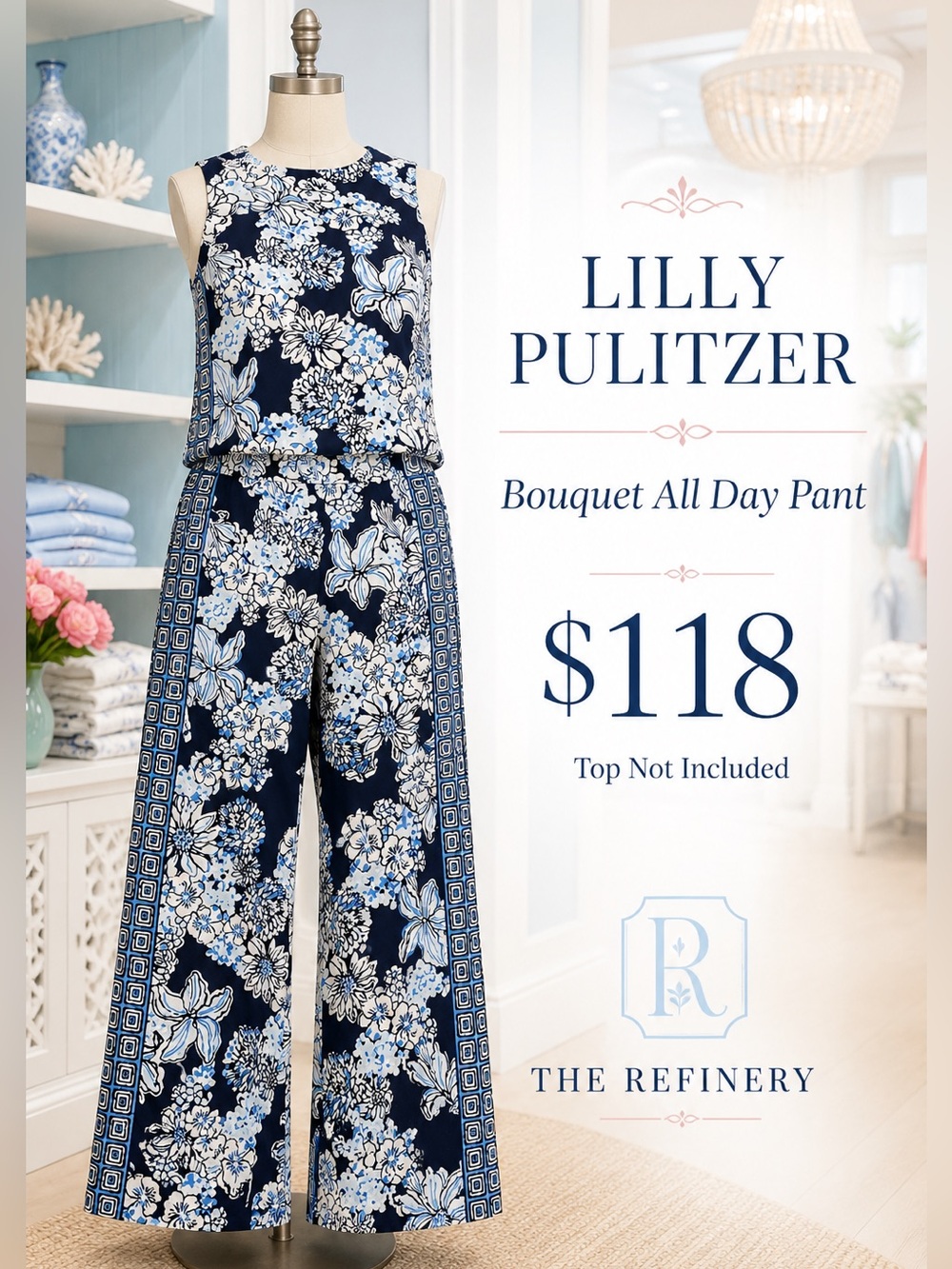 Lilly Pulitzer blue bouquet all day Floral Wide-Leg Pants S NWT